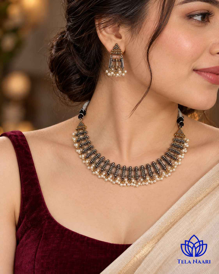 Rosy Dual Tone Choker Necklace Set