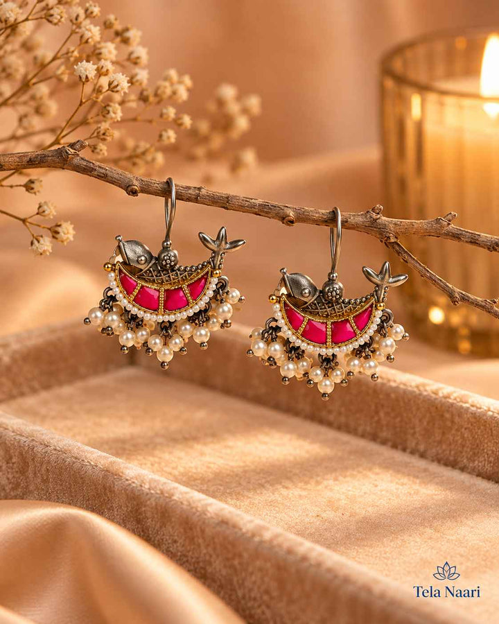 Nidhi Dual Tone Fushion Pachi Kundan Hook Earrings