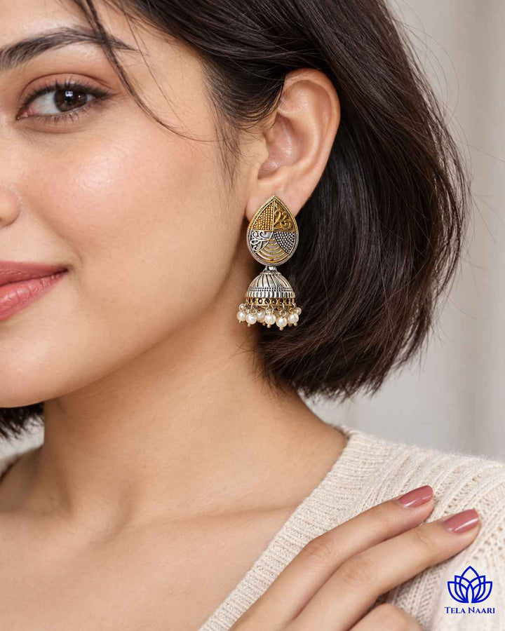 Sudipta Dual Tone Silver Plated Jhumka Earrings