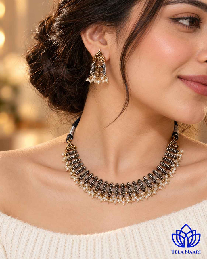 Rosy Dual Tone Choker Necklace Set