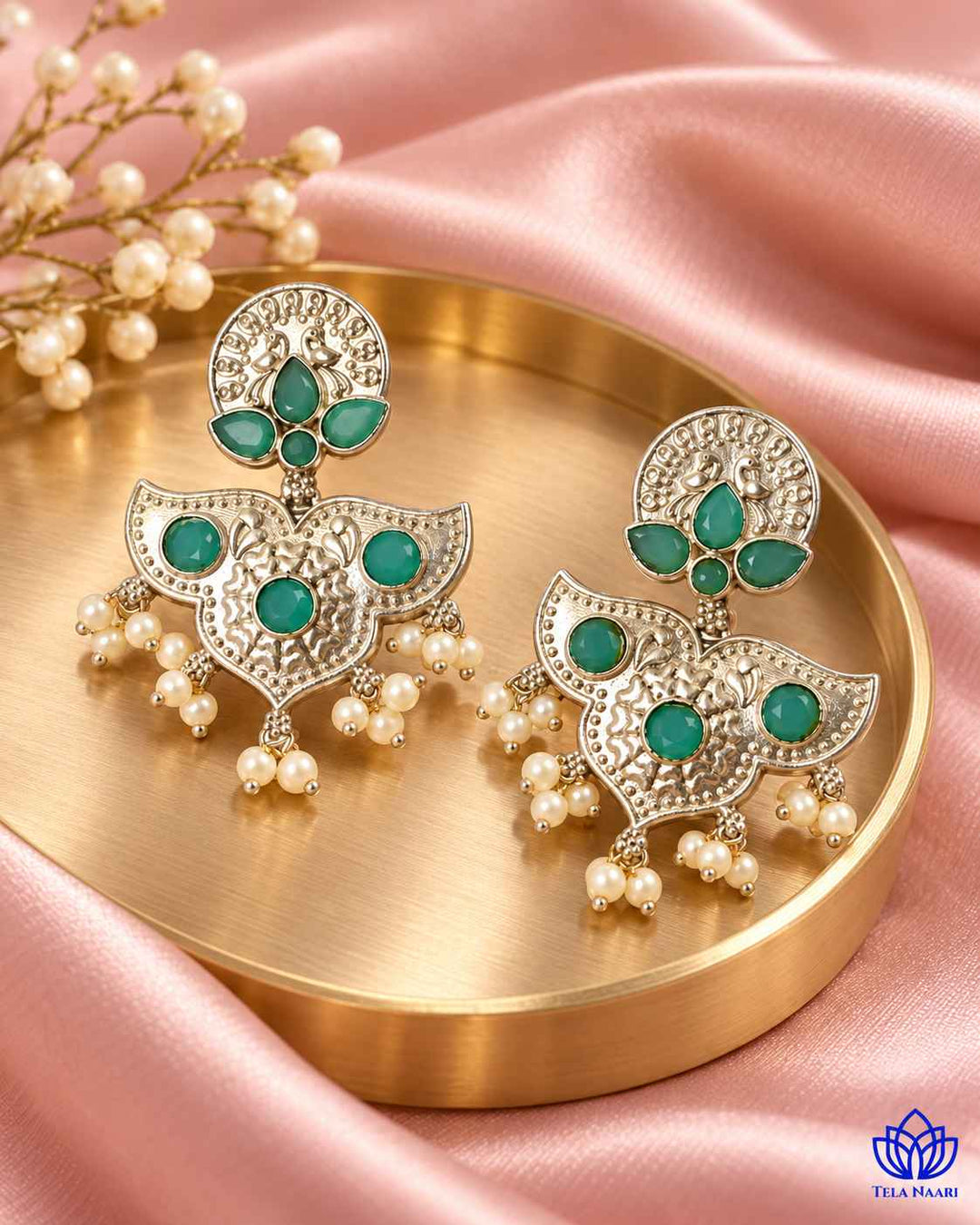 Silver Sky Blue Oxidised Earrings Bashobi