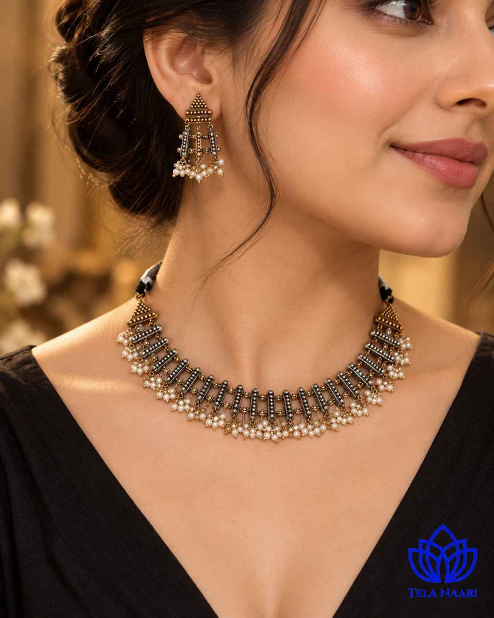 Rosy Dual Tone Choker Necklace Set