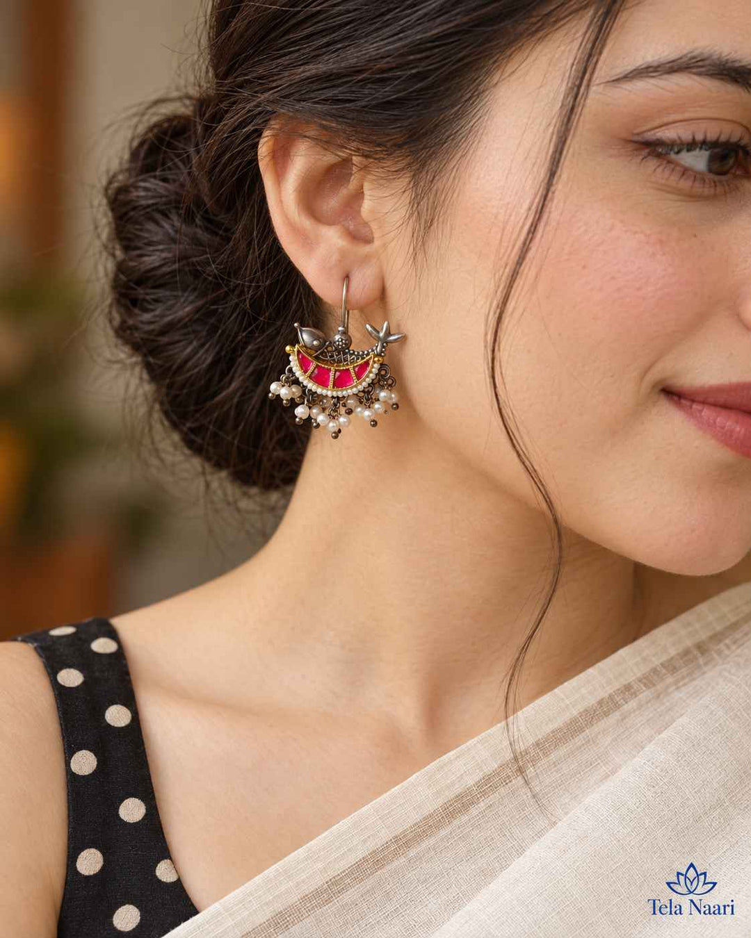 Nidhi Dual Tone Fushion Pachi Kundan Hook Earrings