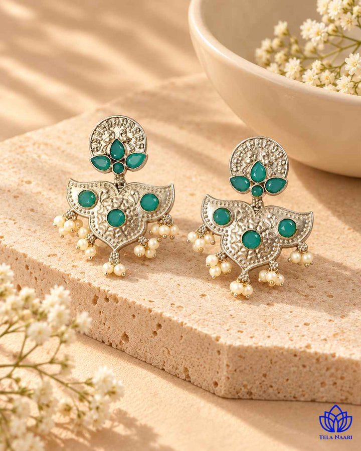 Silver Sky Blue Oxidised Earrings Bashobi
