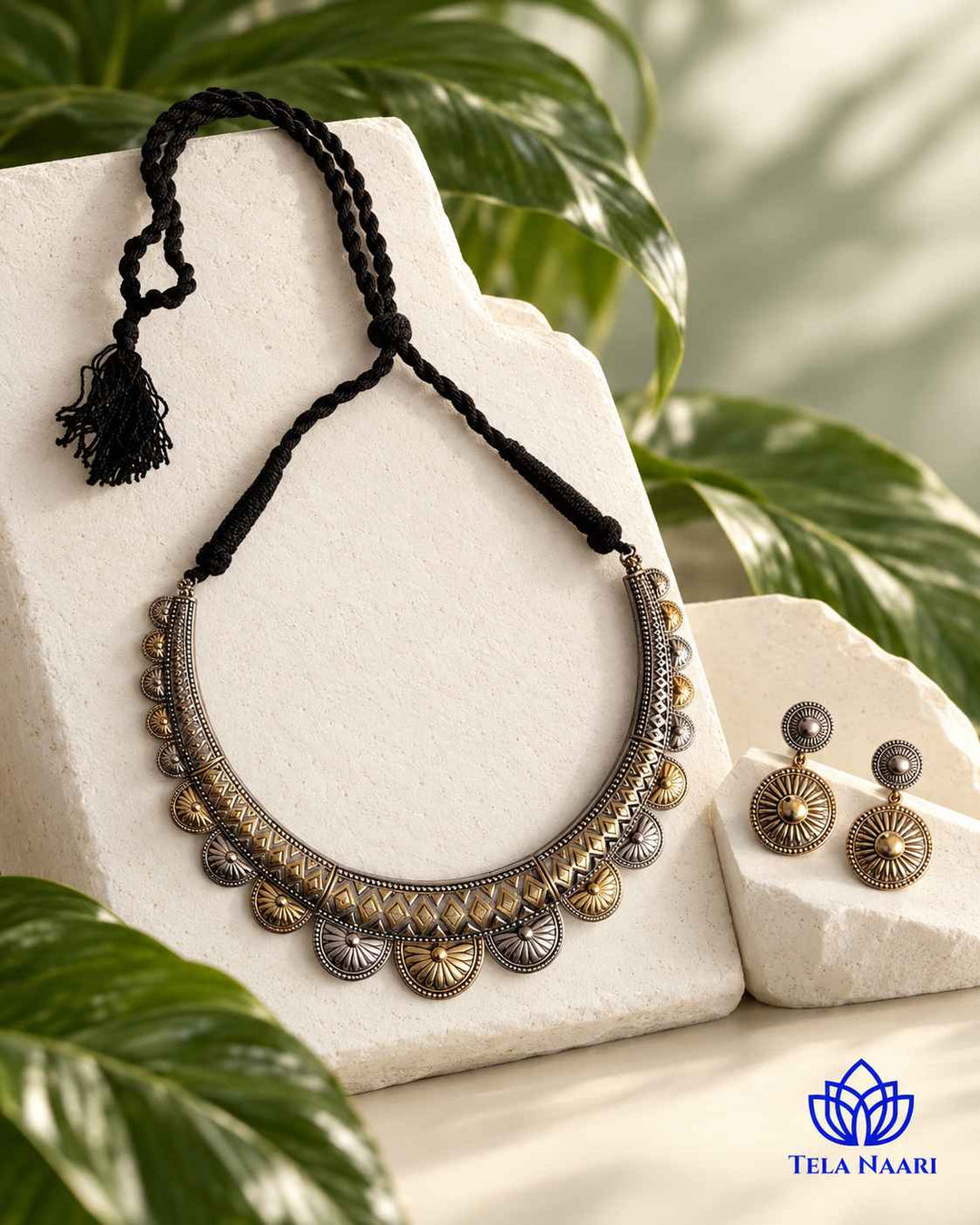 Dual Tone Choker Hasli Necklace Set