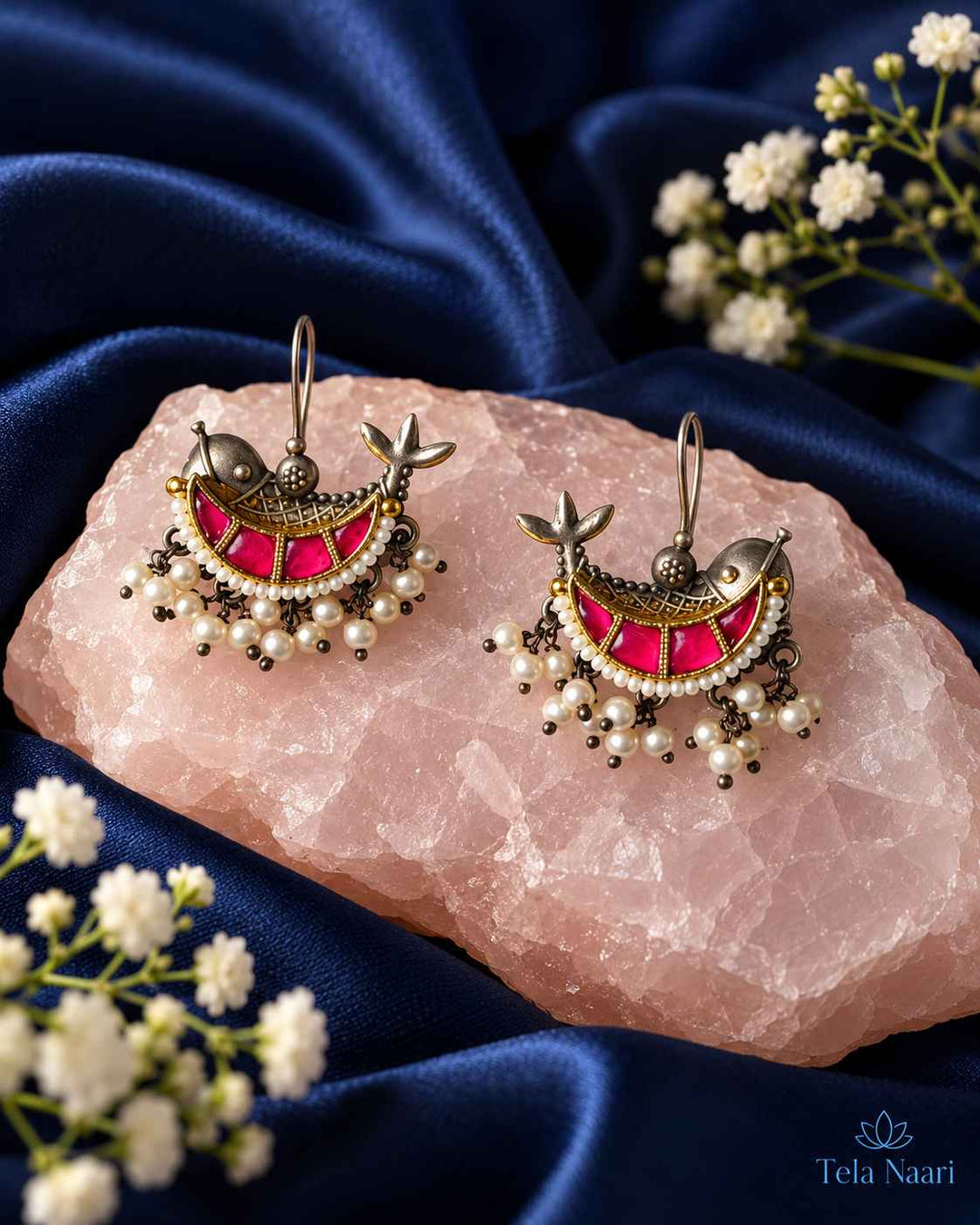 Nidhi Dual Tone Fushion Pachi Kundan Hook Earrings