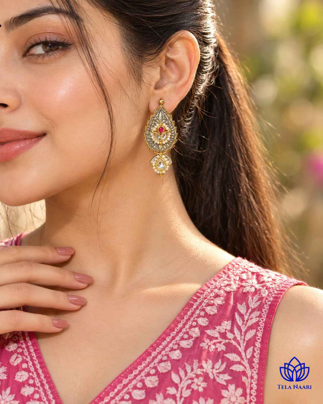 Bineetha Pachi Kundan Fusion Dual Tone Earrings