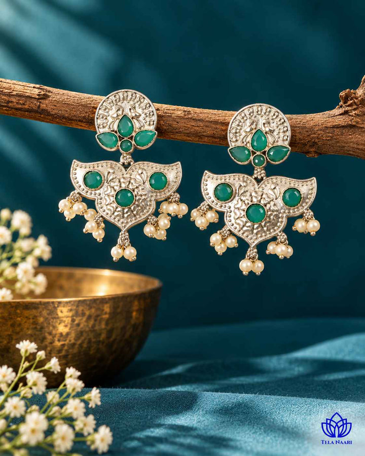 Silver Sky Blue Oxidised Earrings Bashobi