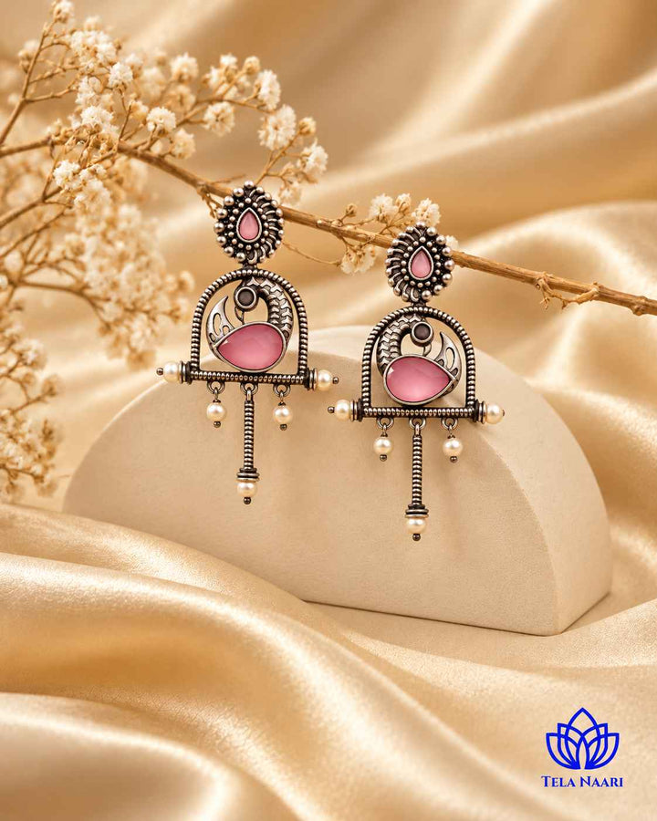 Aashni Silver Oxidised Pink Earrings