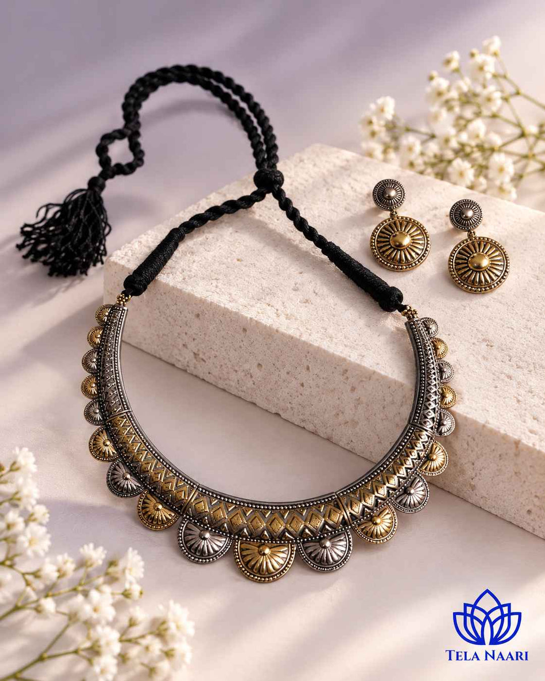 Dual Tone Choker Hasli Necklace Set