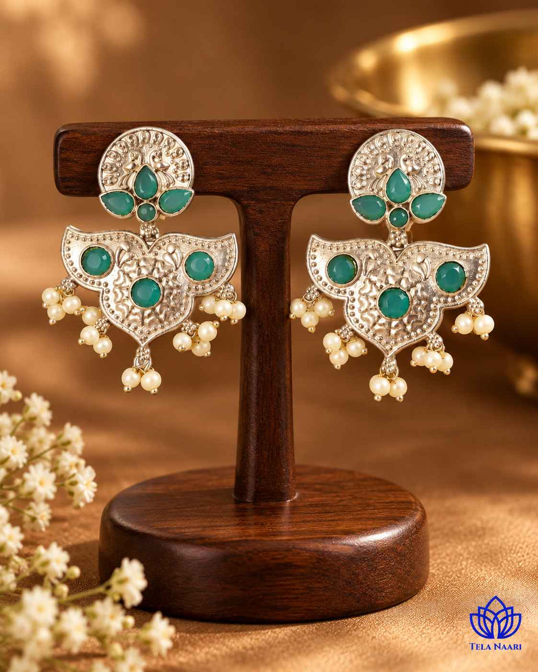 Silver Sky Blue Oxidised Earrings Bashobi