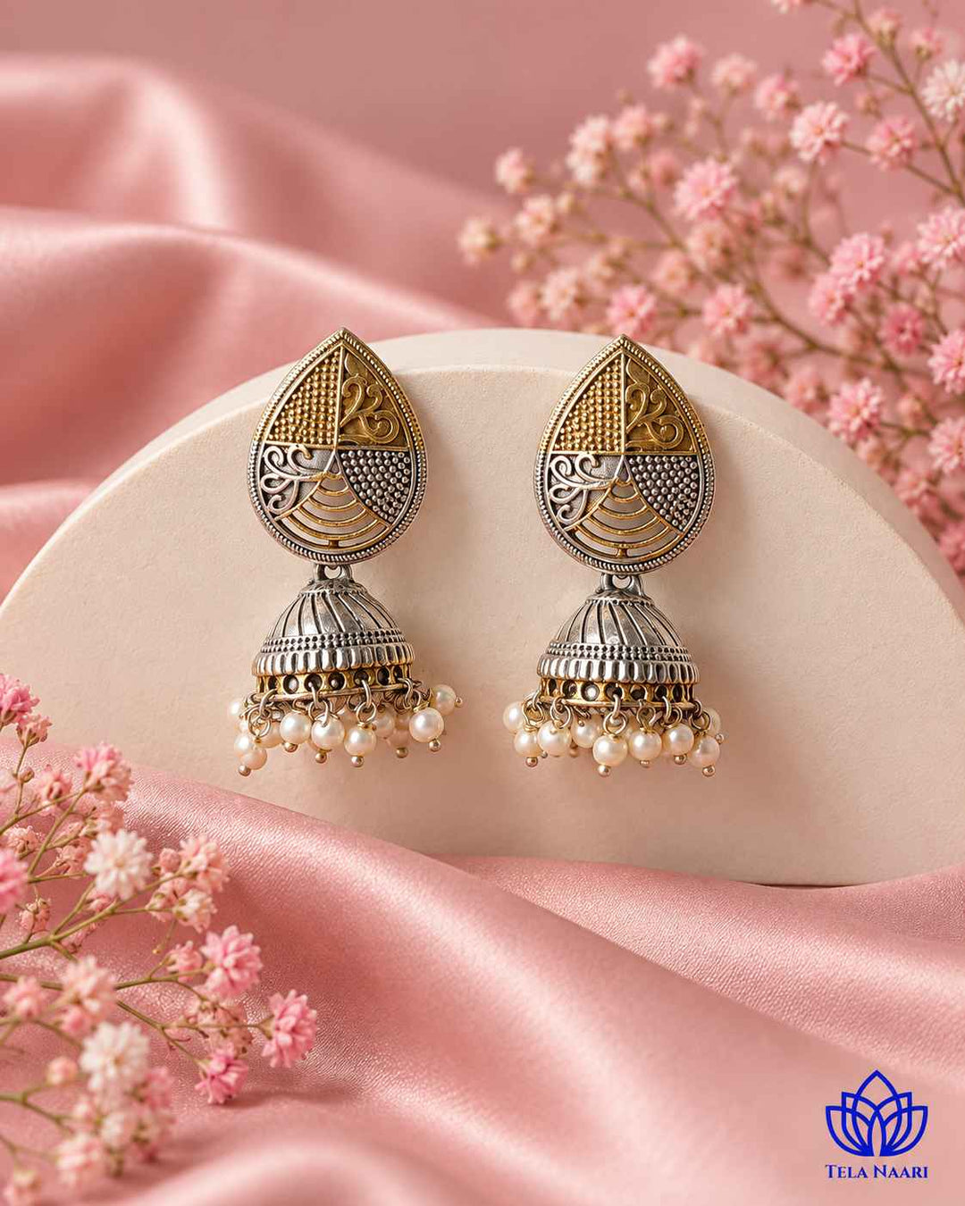 Sudipta Dual Tone Silver Plated Jhumka Earrings