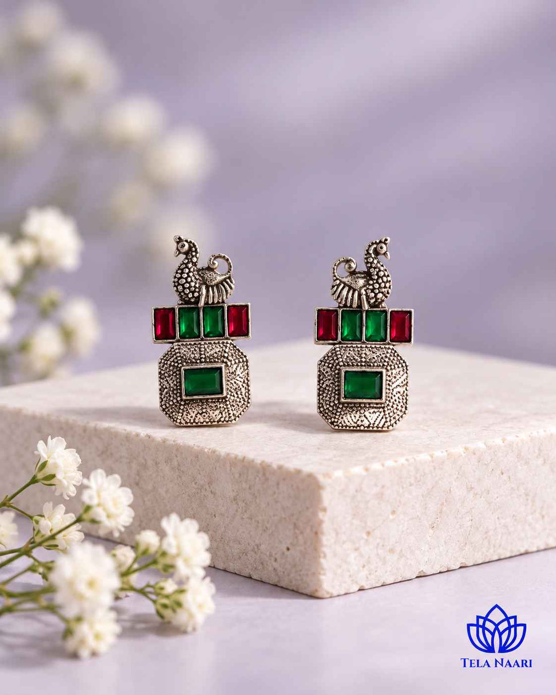 Seema Silver Plated Green Necklace Set