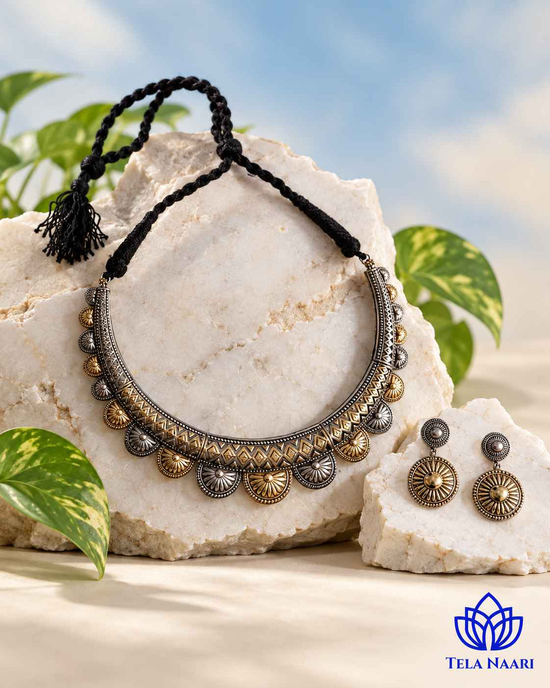 Dual Tone Choker Hasli Necklace Set