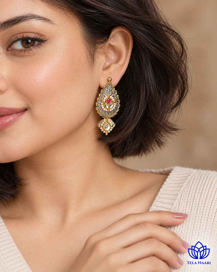 Bineetha Pachi Kundan Fusion Dual Tone Earrings