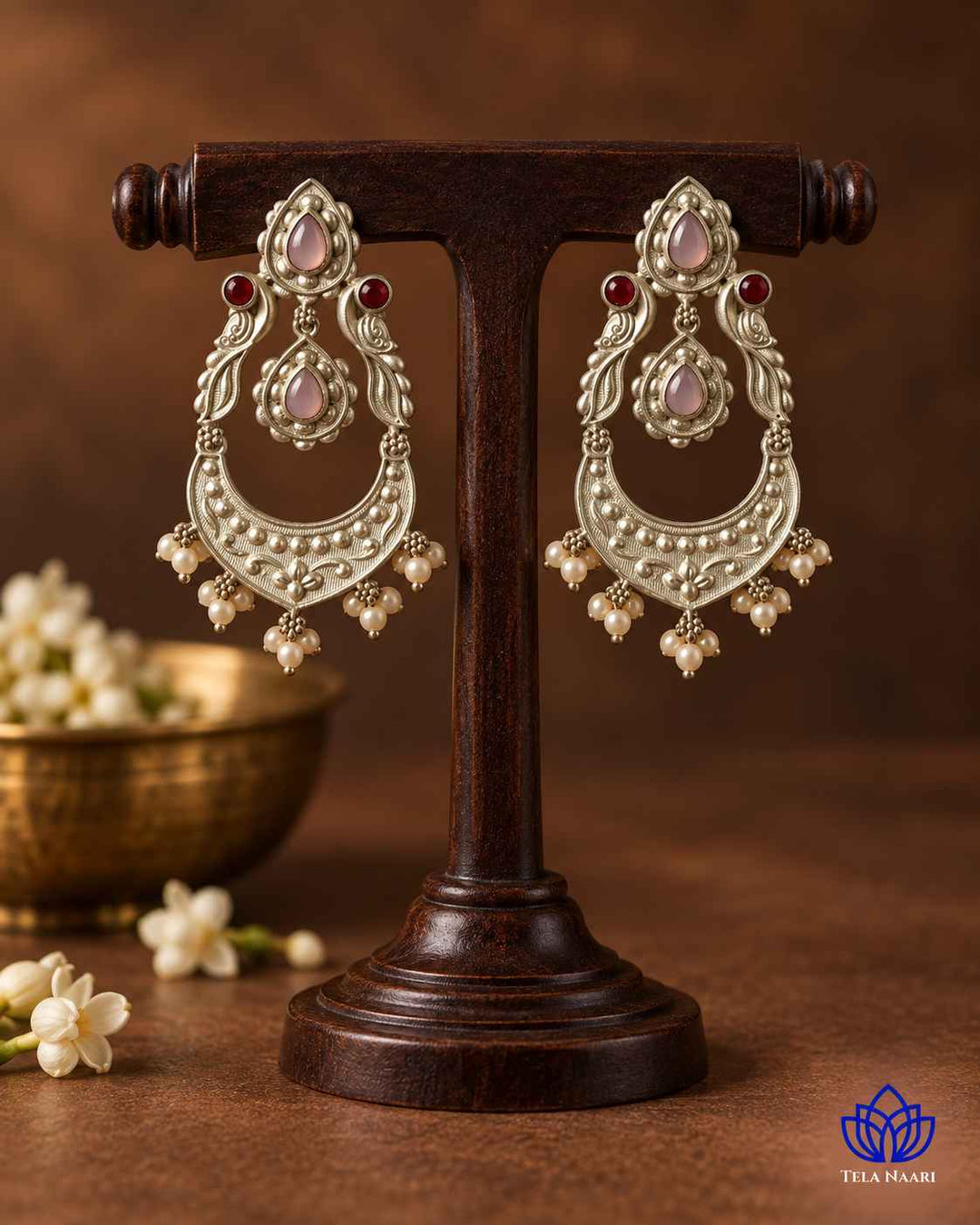 Silver Oxidised Earrings Pink Jannat