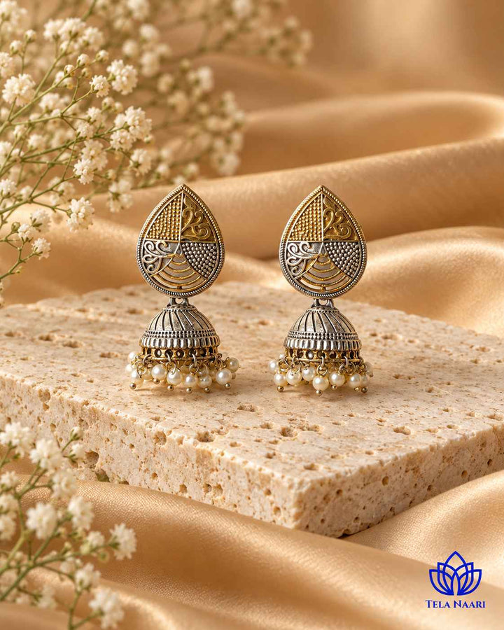 Sudipta Dual Tone Silver Plated Jhumka Earrings