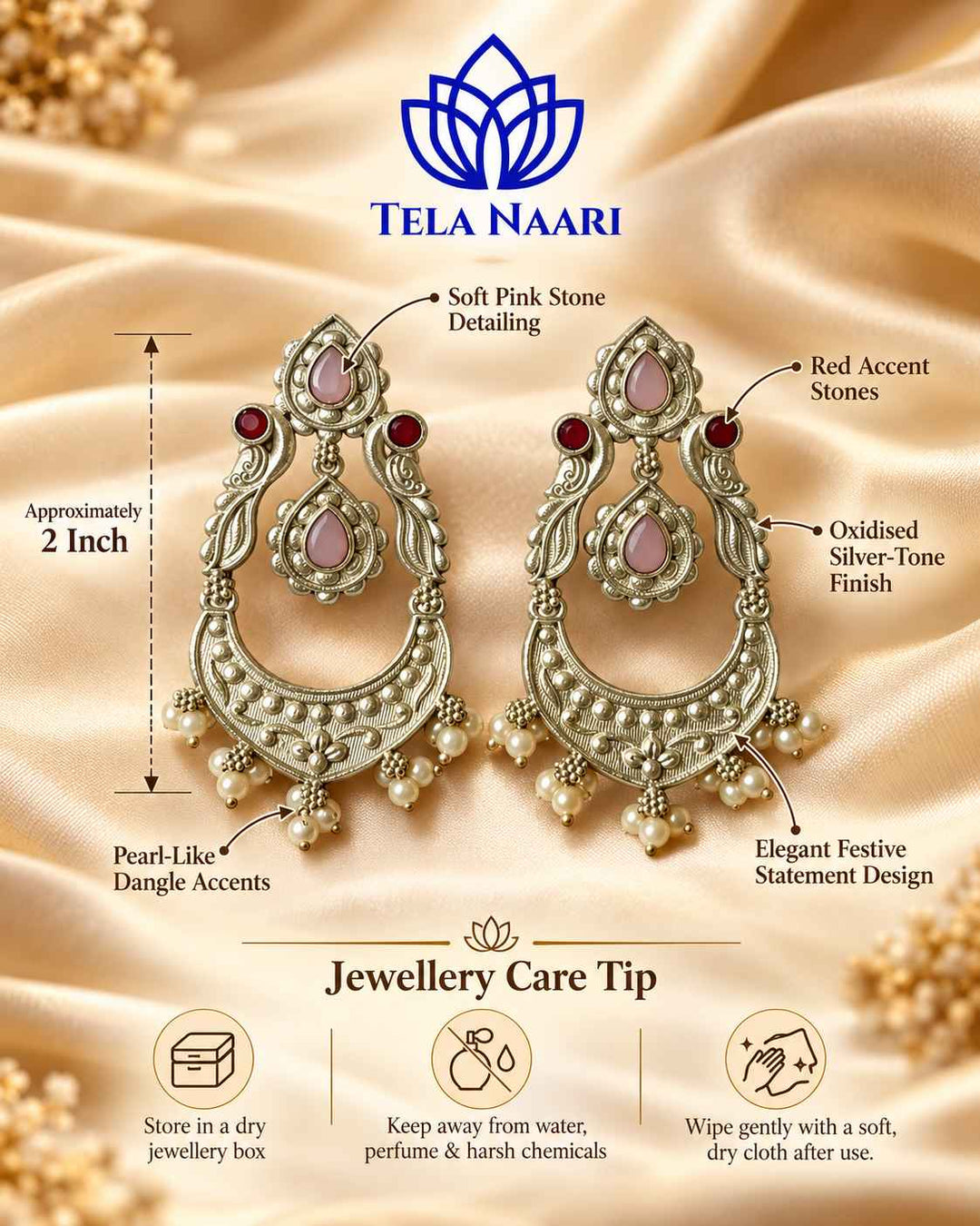 Silver Oxidised Earrings Pink Jannat