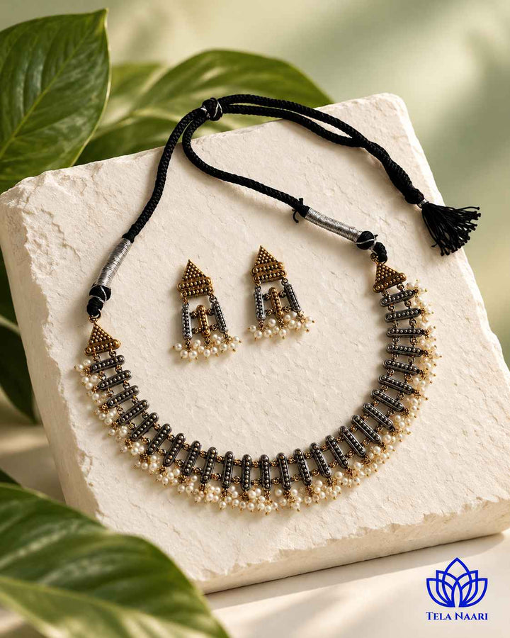 Rosy Dual Tone Choker Necklace Set