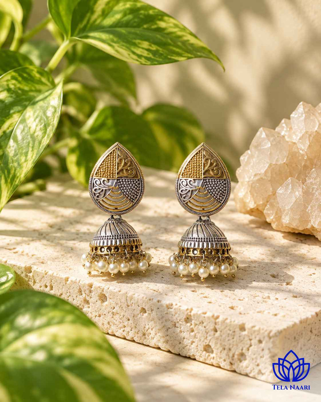 Sudipta Dual Tone Silver Plated Jhumka Earrings