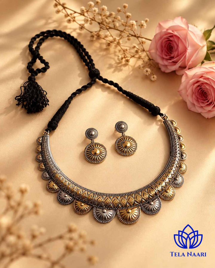Dual Tone Choker Hasli Necklace Set