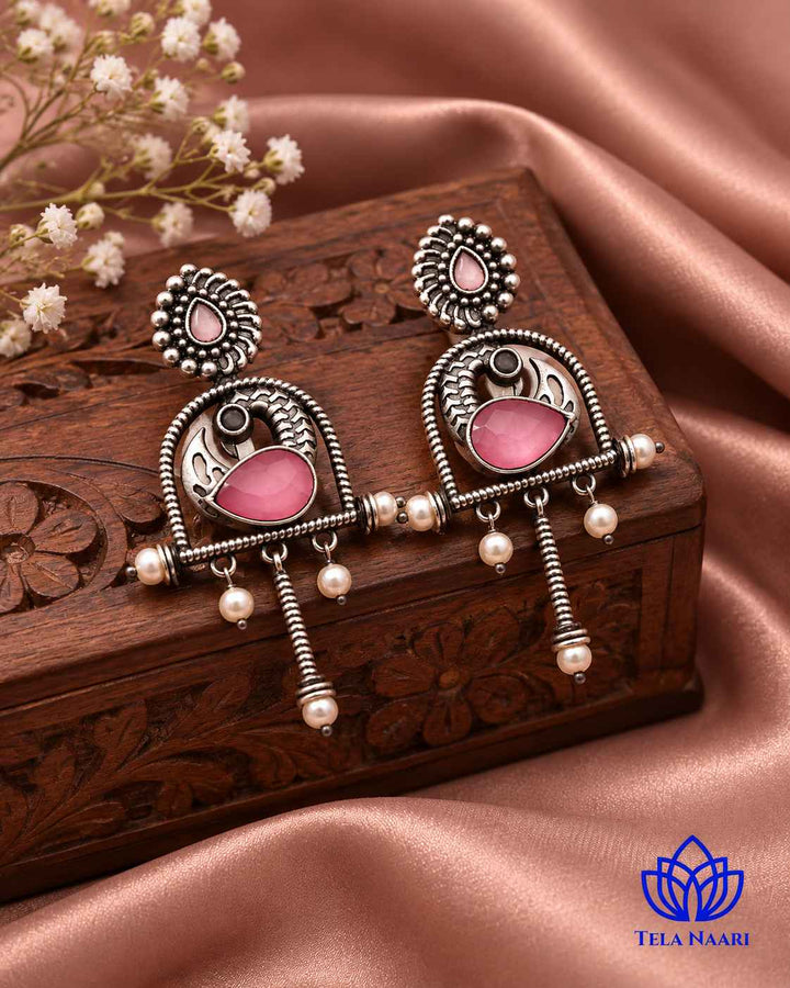 Aashni Silver Oxidised Pink Earrings