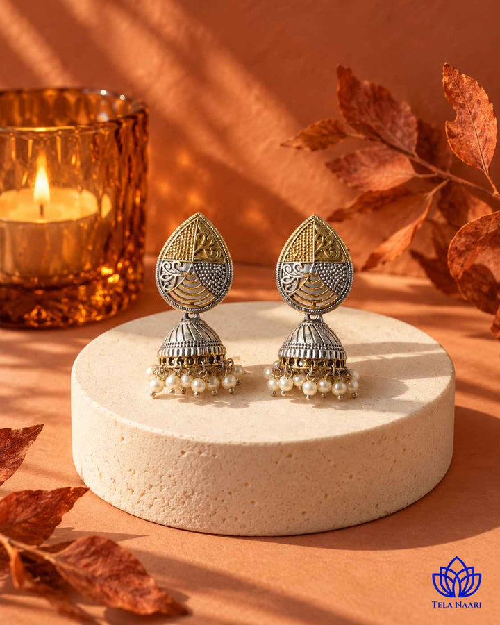 Sudipta Dual Tone Silver Plated Jhumka Earrings