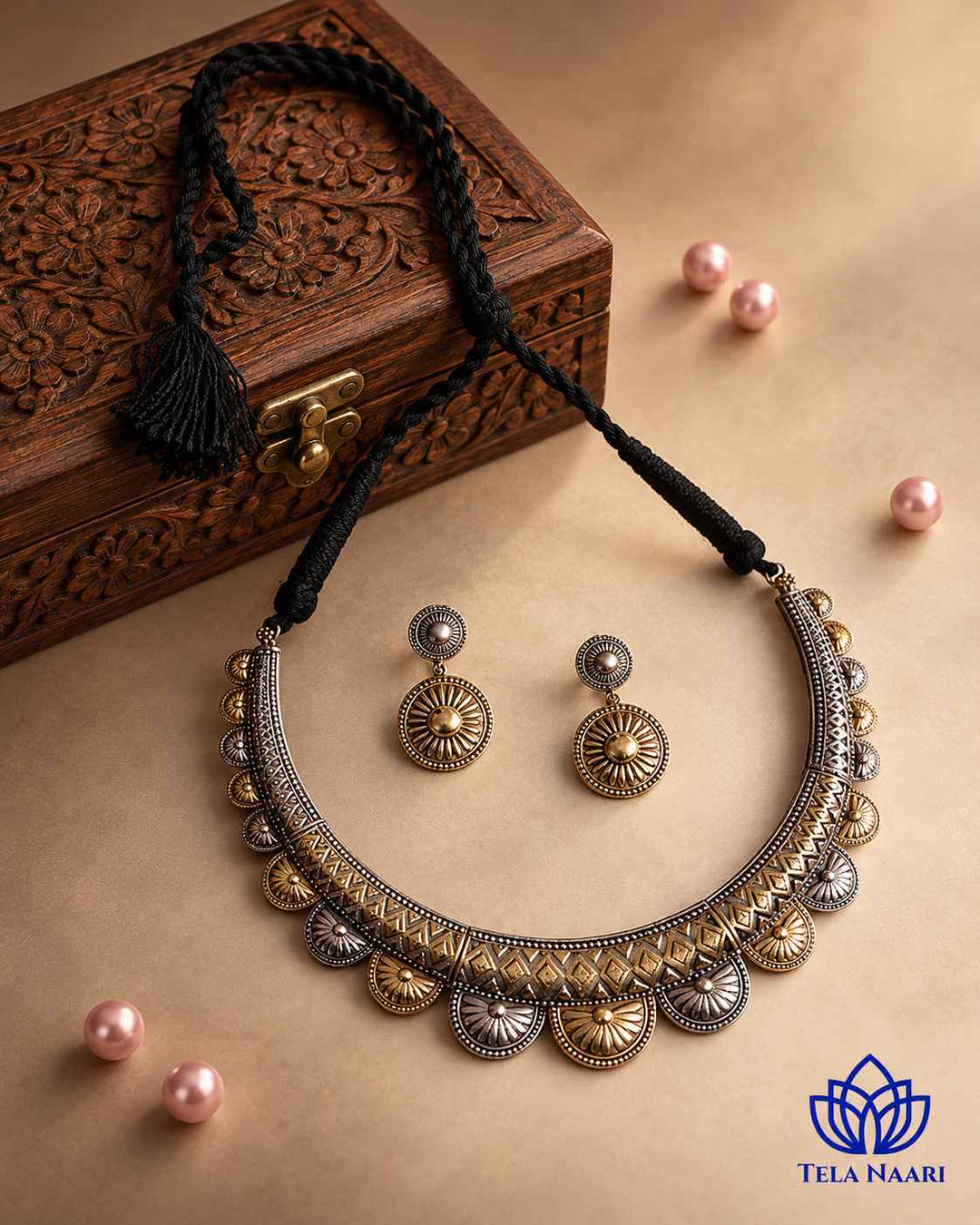 Dual Tone Choker Hasli Necklace Set
