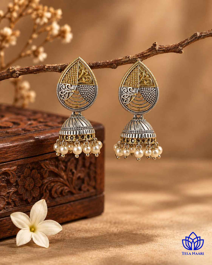 Sudipta Dual Tone Silver Plated Jhumka Earrings