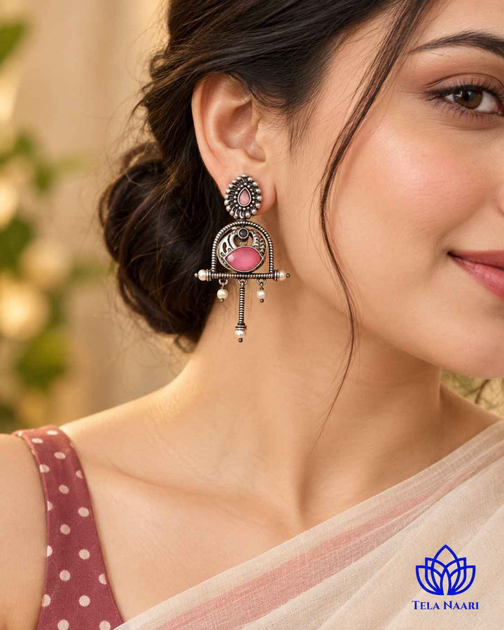 Aashni Silver Oxidised Pink Earrings