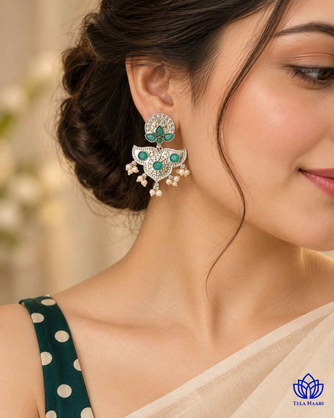 Silver Sky Blue Oxidised Earrings Bashobi