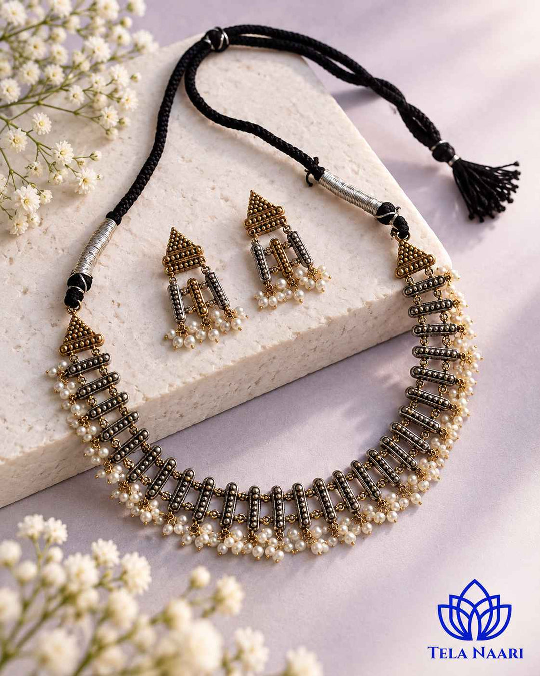 Rosy Dual Tone Choker Necklace Set