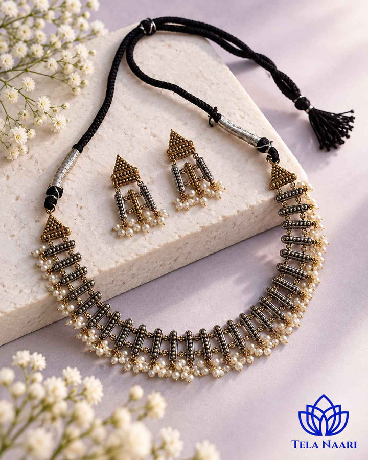 Rosy Dual Tone Choker Necklace Set