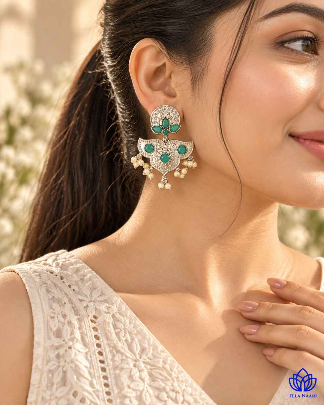 Silver Sky Blue Oxidised Earrings Bashobi