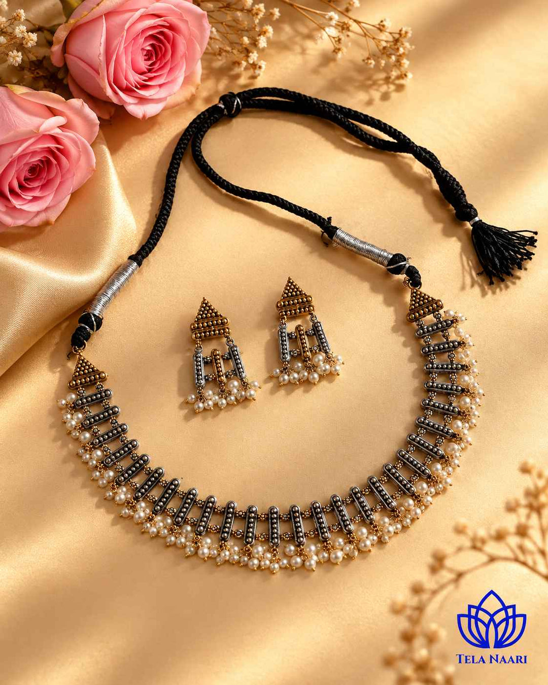 Rosy Dual Tone Choker Necklace Set