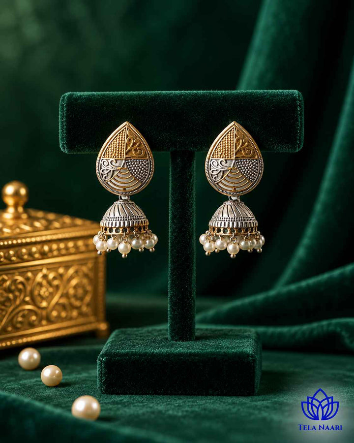 Sudipta Dual Tone Silver Plated Jhumka Earrings