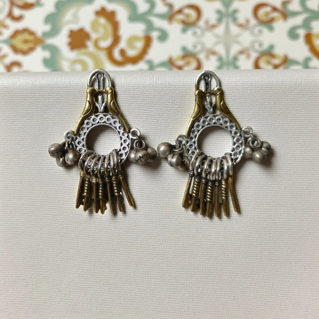 Silver Oxidised Dual Tone Earrings Nadia