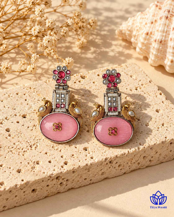 Pink Morni Dual Tone Silver Plated Earrings