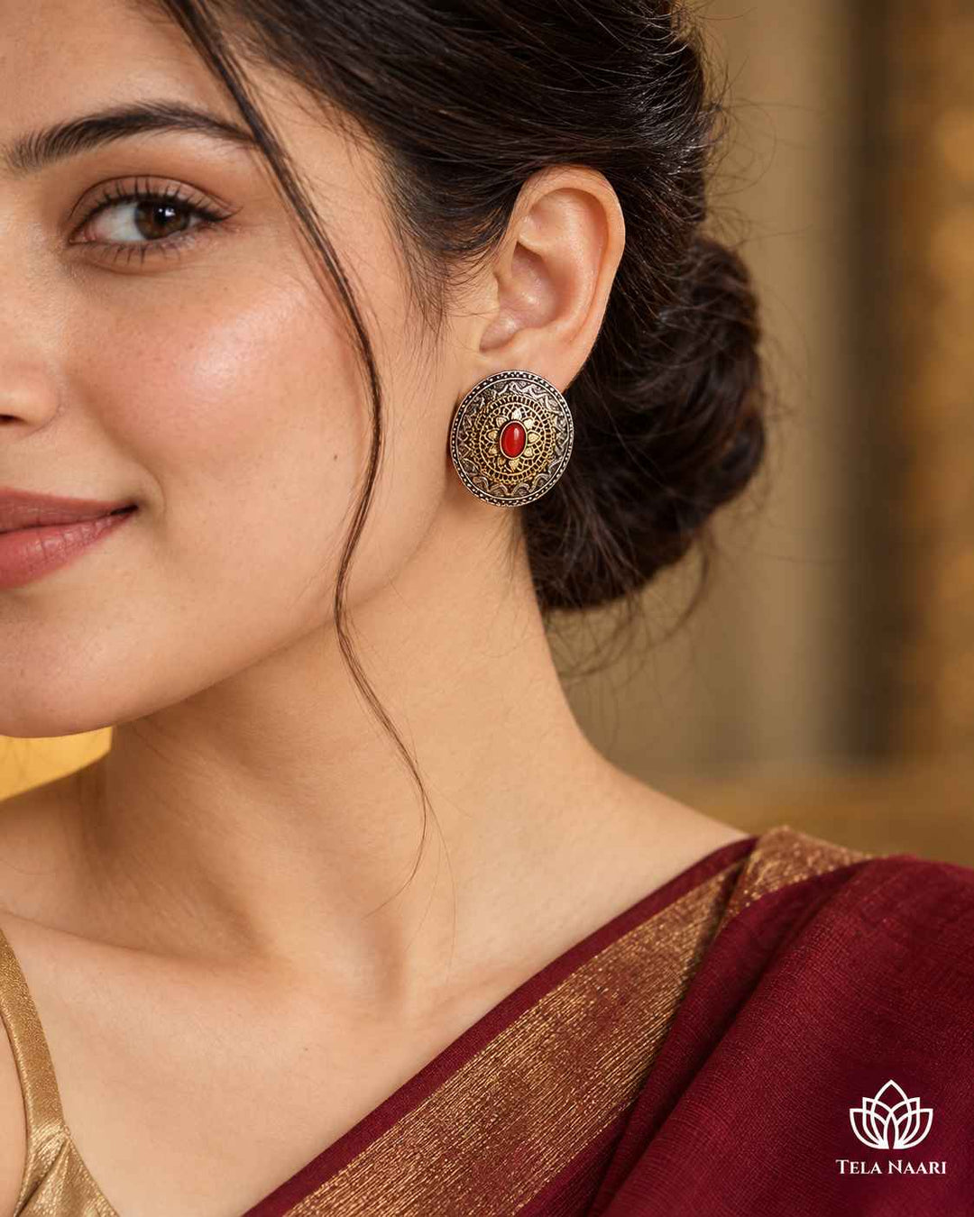 Tanya Dual Tone Silver Plated Stud Earrings