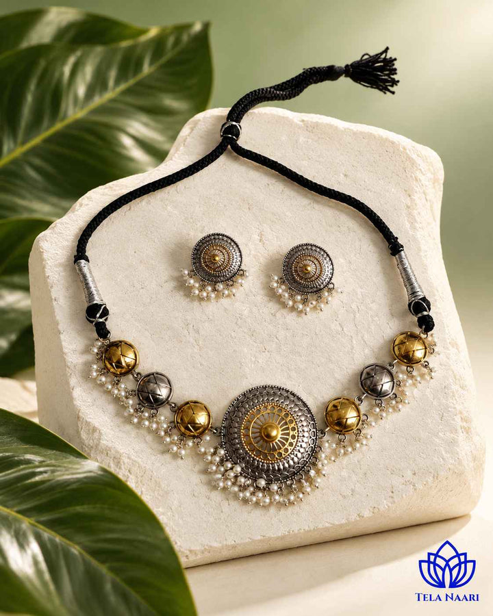 Round Dual Tone Choker Necklace Set
