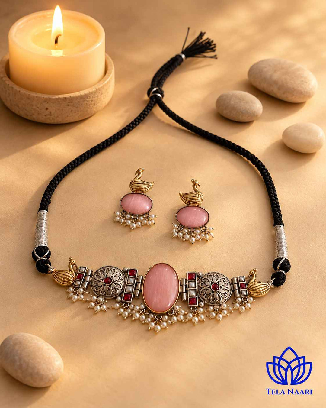 Snehal Dual Tone Pink Choker Necklace Set