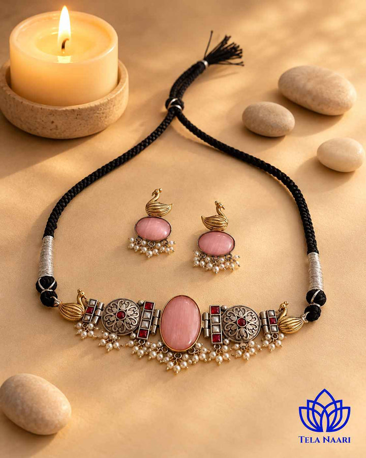 Snehal Dual Tone Pink Choker Necklace Set