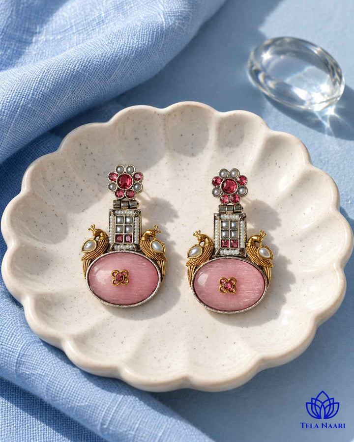 Pink Morni Dual Tone Silver Plated Earrings
