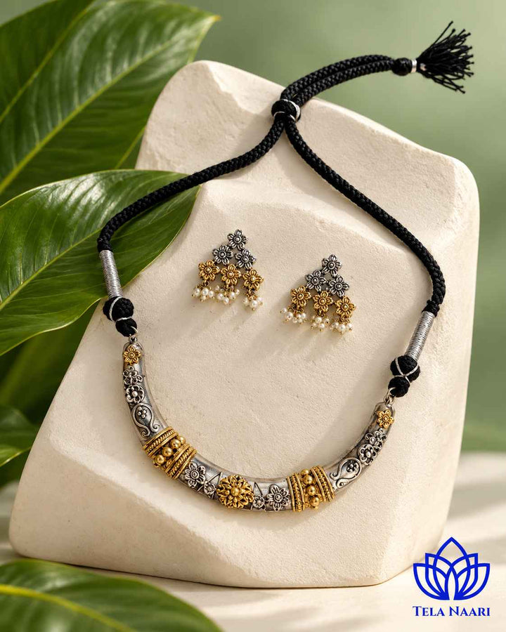 Swati Dual Tone Choker Necklace Hasli Set