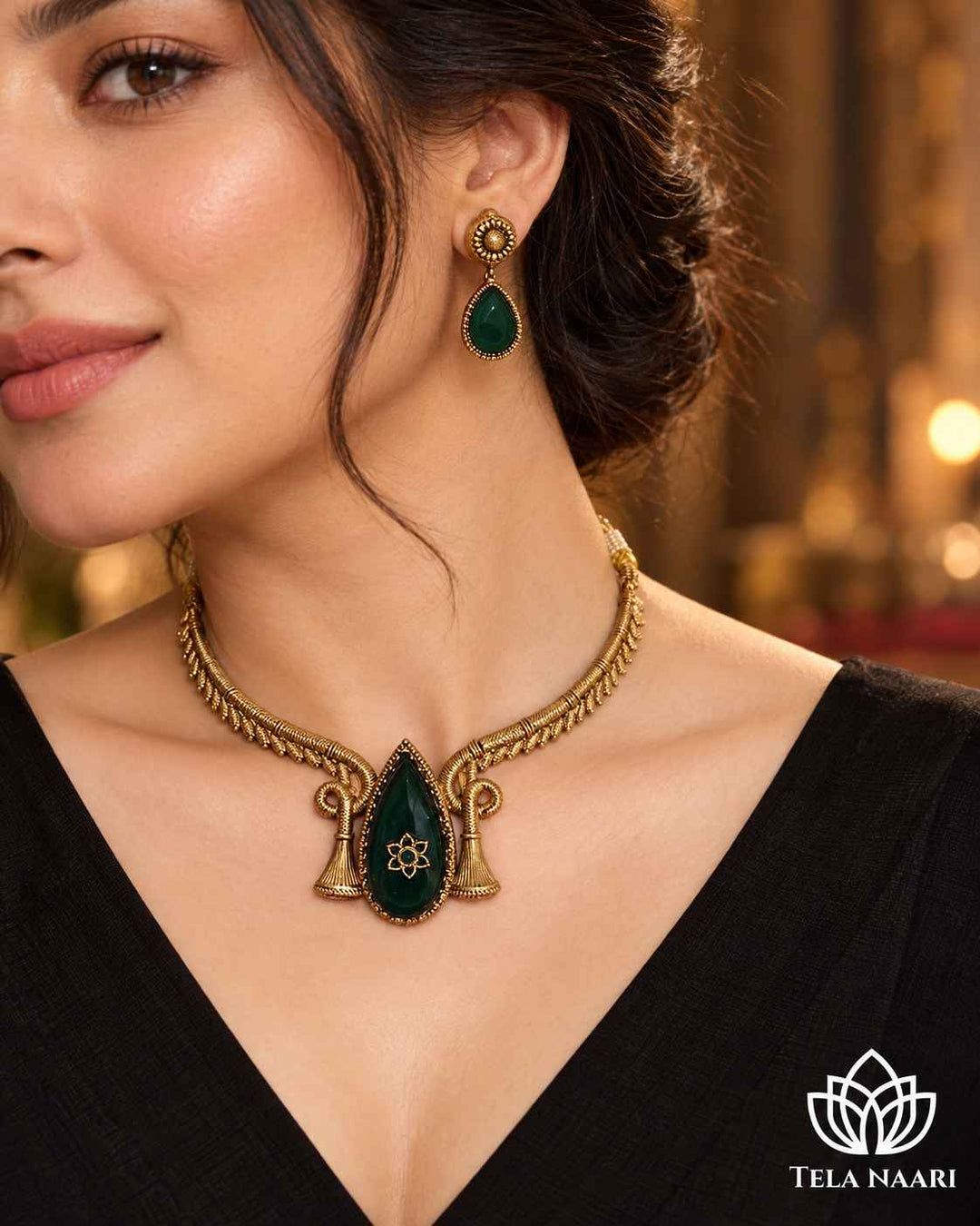 Sujaya Dual Tone Green Choker Necklace Set