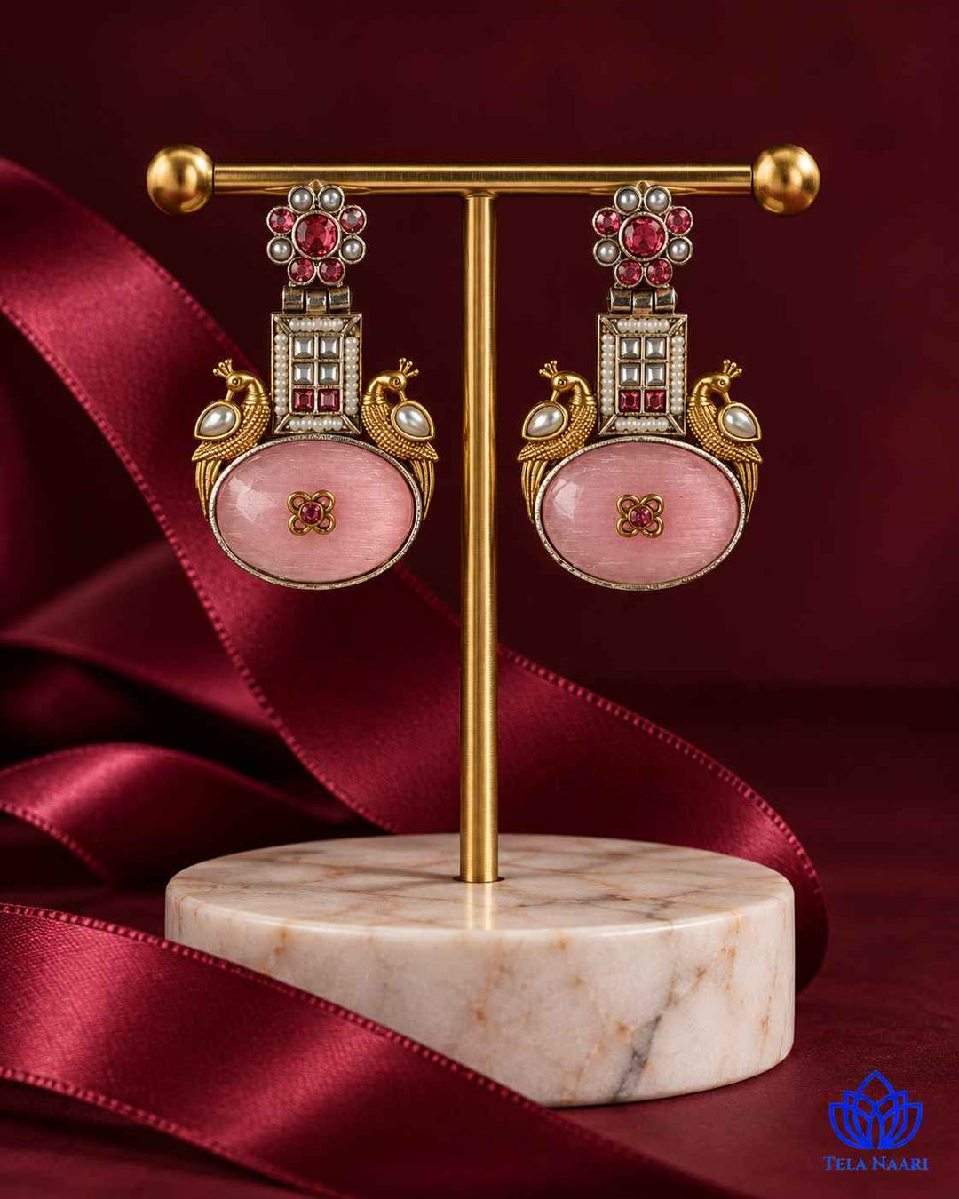 Pink Morni Dual Tone Silver Plated Earrings