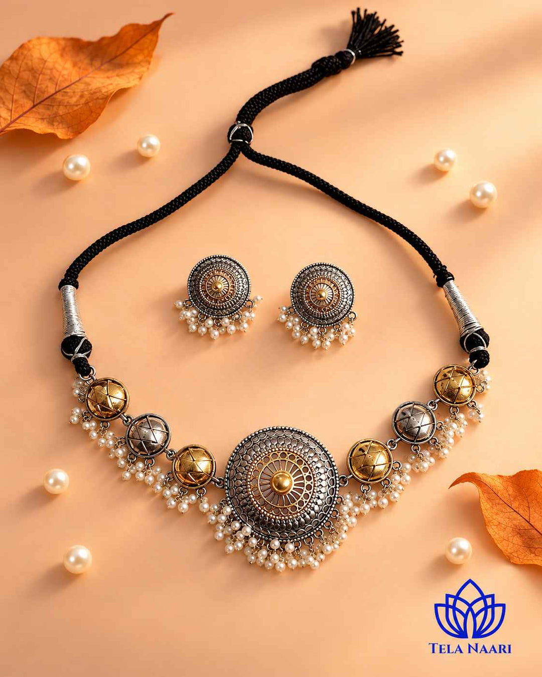 Round Dual Tone Choker Necklace Set