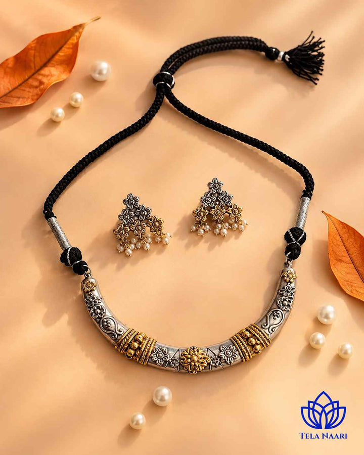 Swati Dual Tone Choker Necklace Hasli Set
