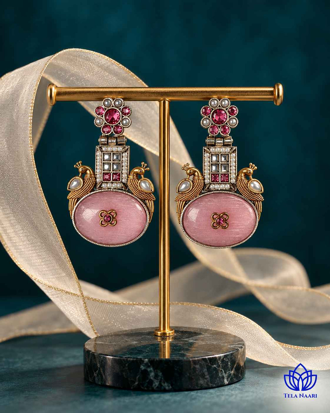 Pink Morni Dual Tone Silver Plated Earrings