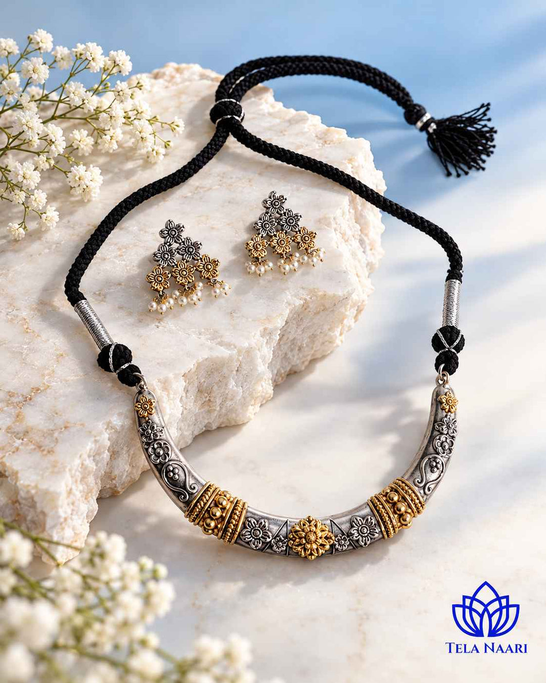 Swati Dual Tone Choker Necklace Hasli Set